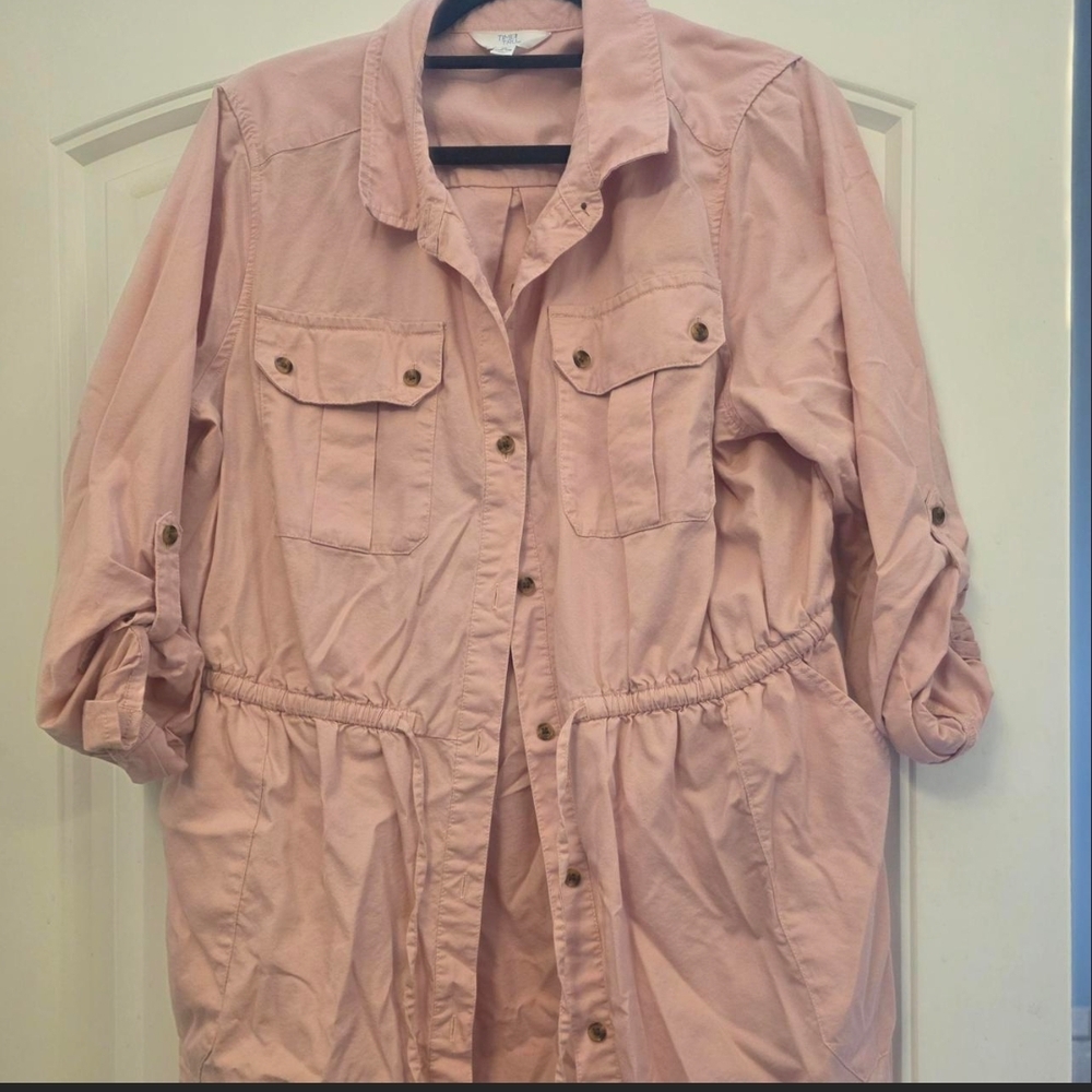 Time and Tru Light Pink Utility Jacket with Drawstring Waist